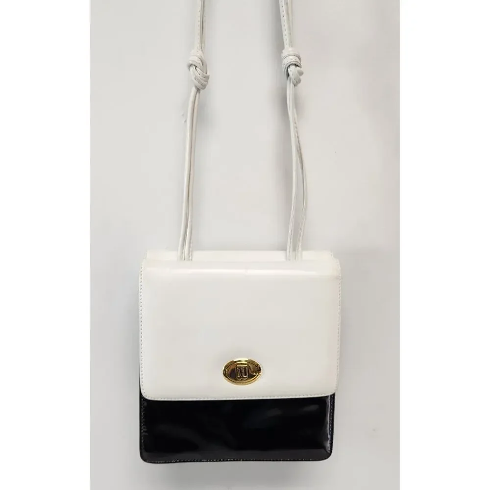 Vintage Bruno Magli Black & White Leather Crossbody Shoulder Bag